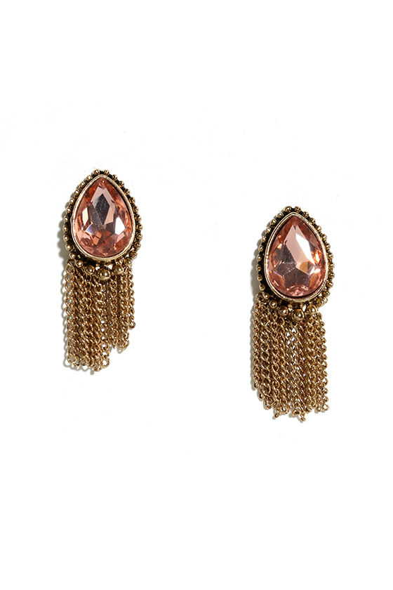 Pretty Peach Earrings Rhinestone Earrings Teardrop Earrings 13.
