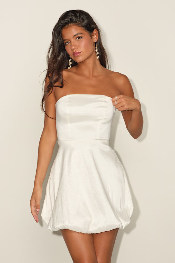 Own the Spotlight White Strapless Bubble-Hem Mini Dress 2