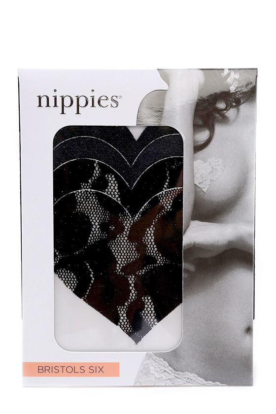 Bristols Six Nippies Size B Black Heart Nipple Covers 1