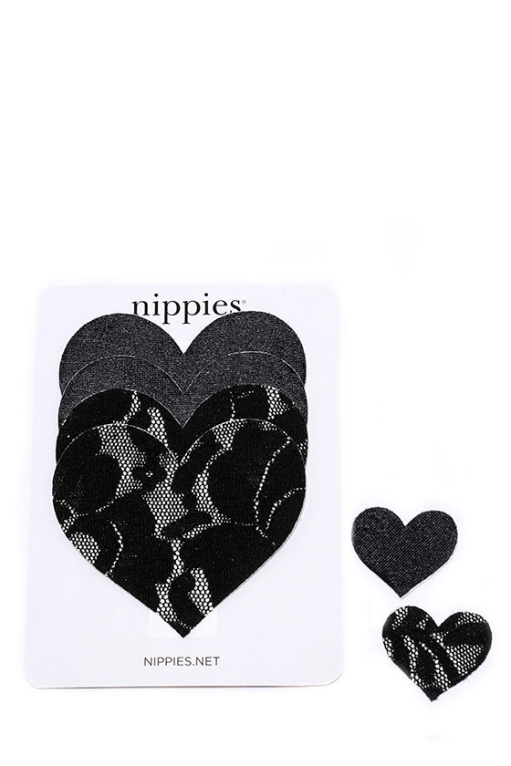 Bristols Six Nippies Size B Black Heart Nipple Covers 2