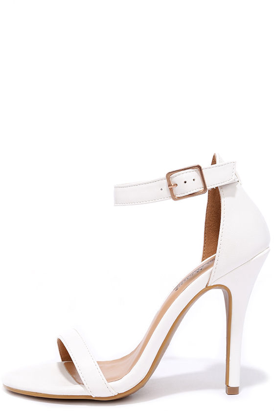 White Heels - Ankle Strap Heels - Ivory Heels - Vegan Leather Heels ...