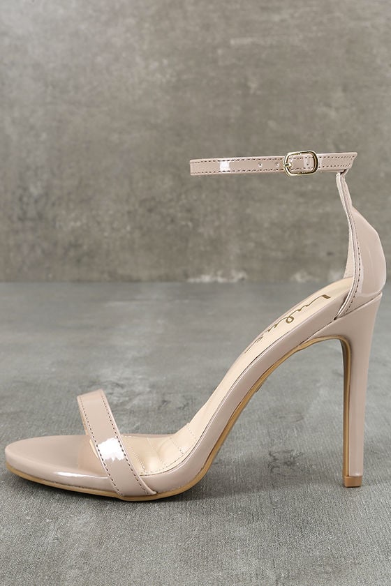 Nude Patent Heels - Ankle Strap Heels 