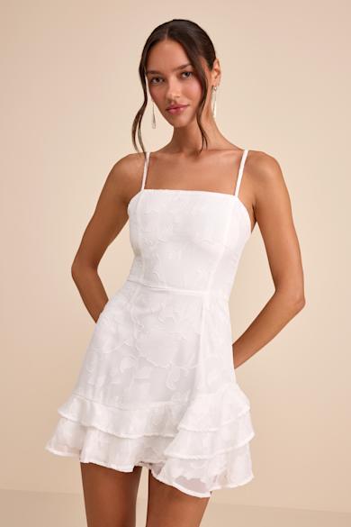 slim fit dress slacks Zapaka Women White Simple Graduation Dress with Ruffles A-Line Corset Short Commencement Dress, White / US10