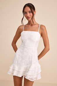 Days with You White Floral Burnout Ruffled Mini Dress 2