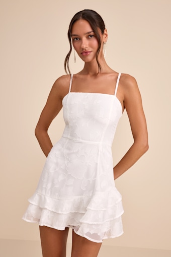 Days with You White Floral Burnout Ruffled Mini Dress 2