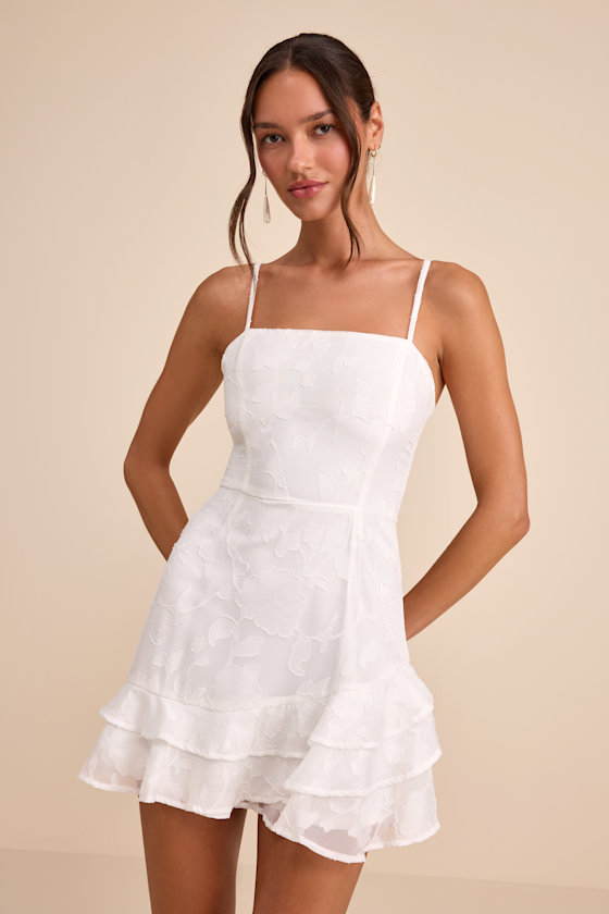 Days with You White Floral Burnout Ruffled Mini Dress 2