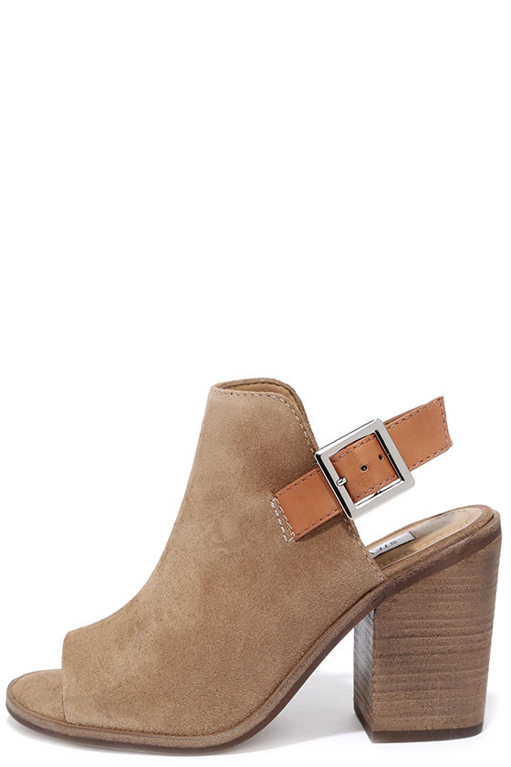 steve madden peep toe booties suede