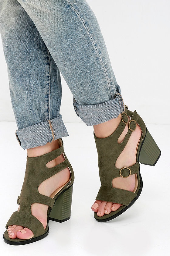 olive green thick heels