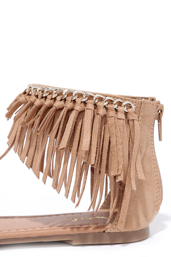 Cute Brown Sandals Flat Sandals Fringe Sandals 25.00