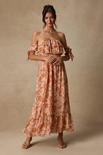 Love and Blooms Blush Floral Print Off-the-Shoulder Dress 2