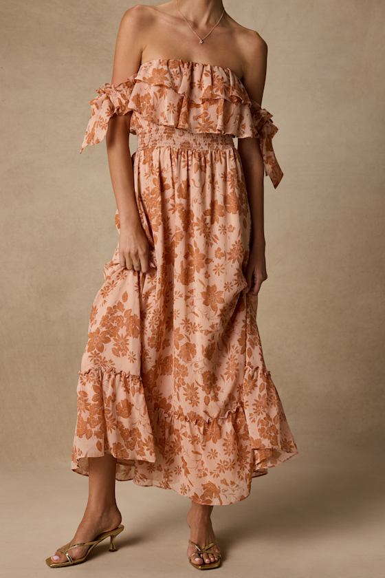 Love and Blooms Blush Floral Print Off-the-Shoulder Dress 3