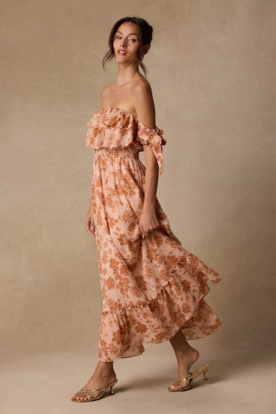 Love and Blooms Blush Floral Print Off-the-Shoulder Dress - thumbnail 4