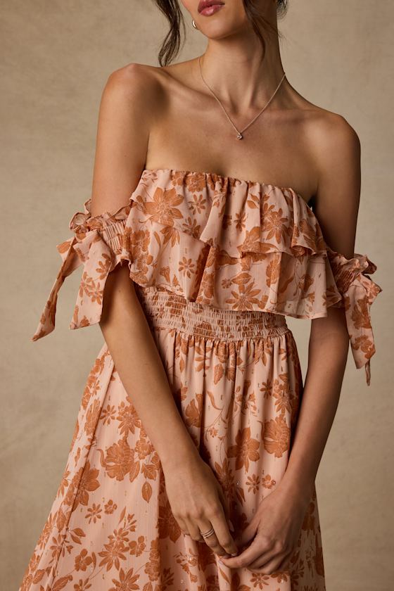 Love and Blooms Blush Floral Print Off-the-Shoulder Dress - thumbnail 5