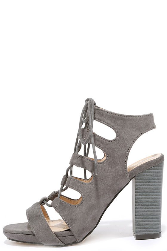grey suede lace up heels
