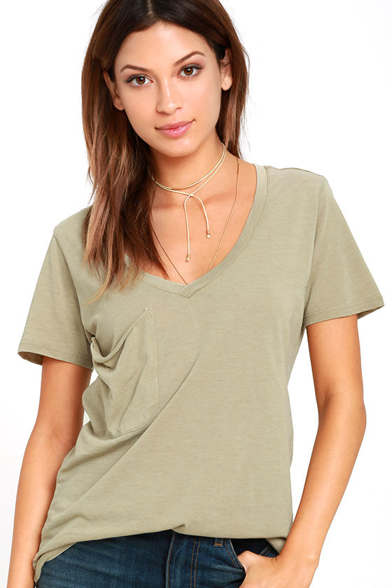 Khaki Tee Short Sleeve Shirt TShirt VNeck Tee 29.00 Lulus