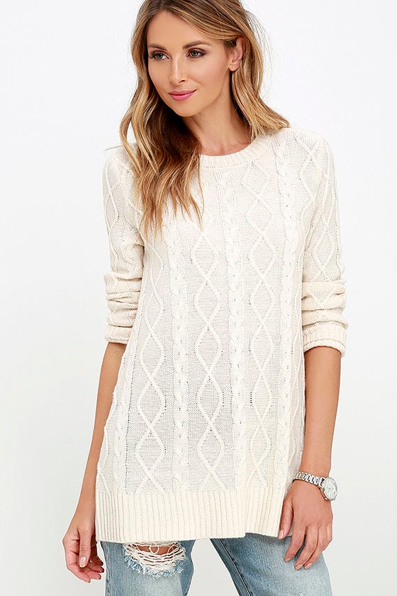 Cable Knit Sweater Cream Sweater Long Sleeve Top 38.00