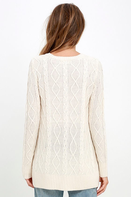 Cable Knit Sweater - Cream Sweater - Long Sleeve Top - $38.00