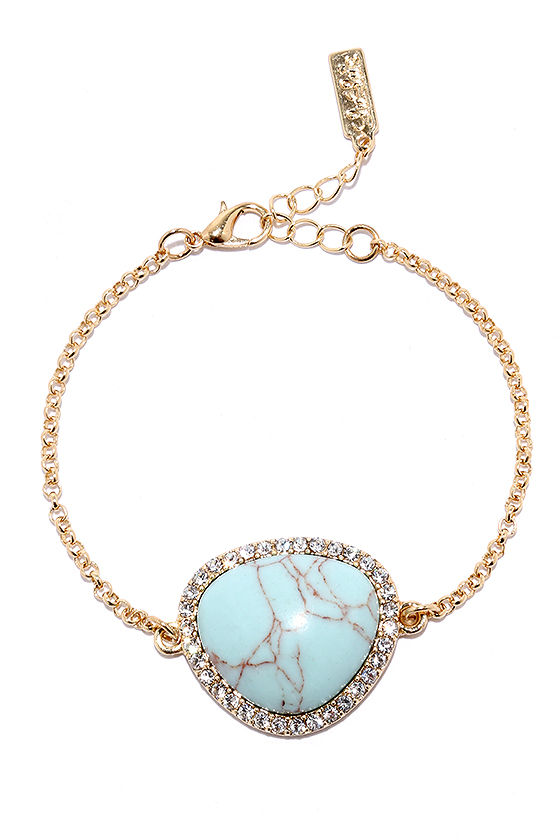Ready Ore Not Gold and Turquoise Bracelet