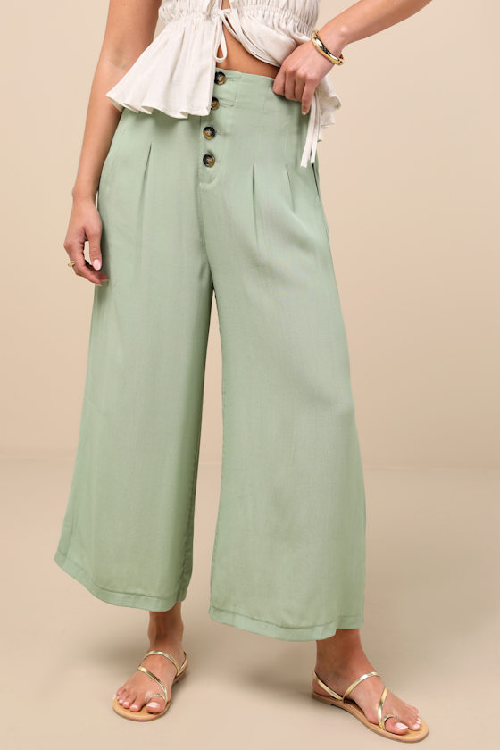 パンツ Golden  Sage Green Relaxed Fit Trousers With Functional Sage Green Vegan Pants - A.i. Perfect Fits