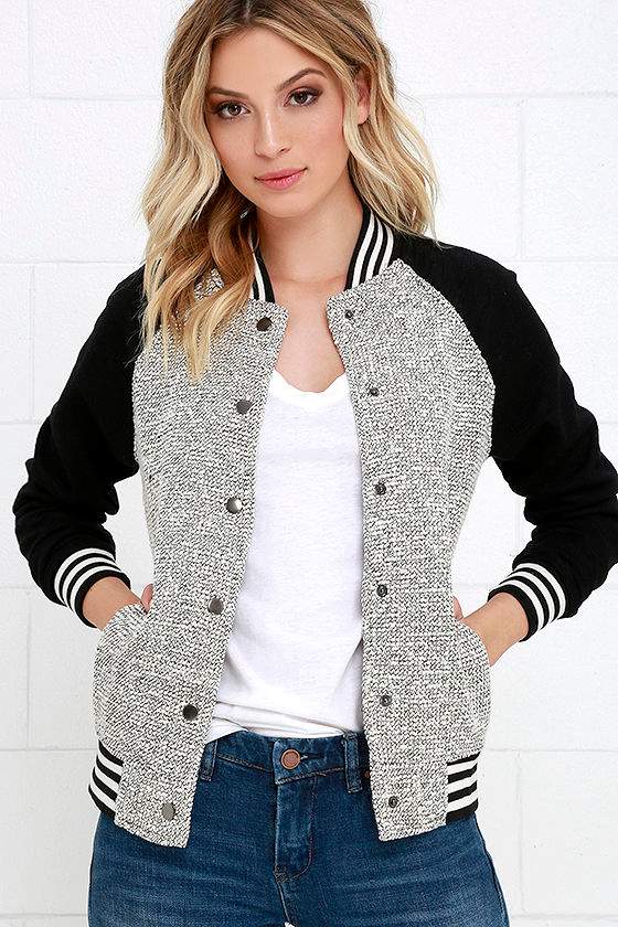 Chic Black and White Jacket Baseball Jacket Varsity Jacket 87.00