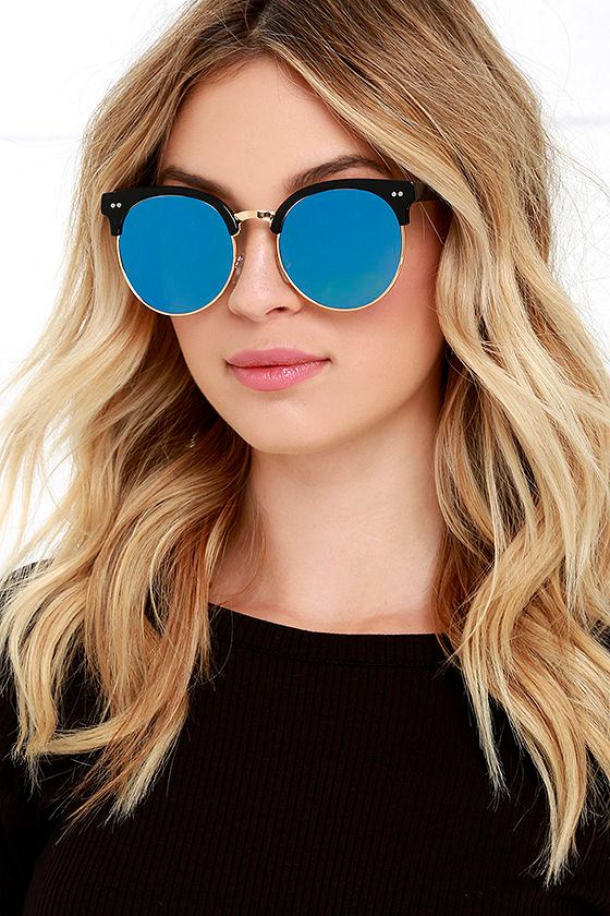 Black and Blue Sunglasses Mirrored Sunglasses Round Sunglasses 14.00 Lulus