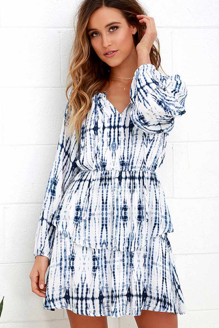 lace bodycon dress blue and black Eliette Long-Sleeve Lace-Panel Draped Bodycon Mini Dress in Black main image 1