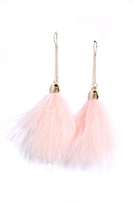 Cute Pink Earrings Feather Earrings Dangle Earrings 15.00 Lulus
