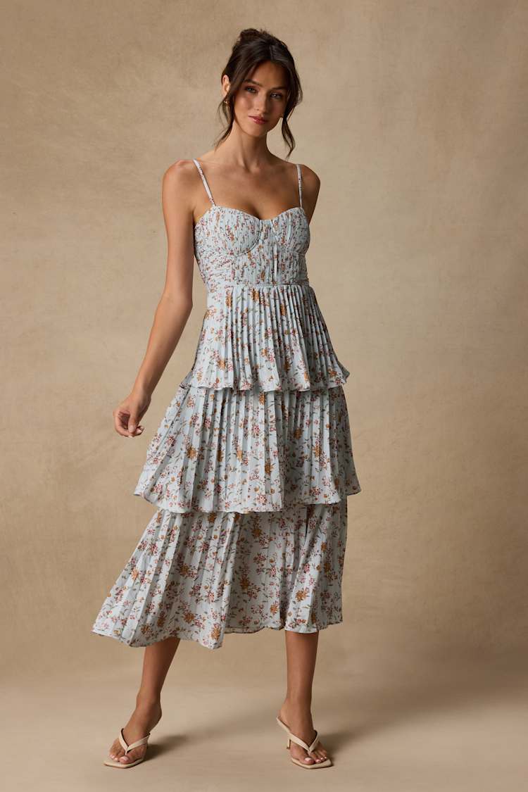 pale blue floral dress Provence Bloom Long Sleeve Maxi Dress Floral Blue main image 1
