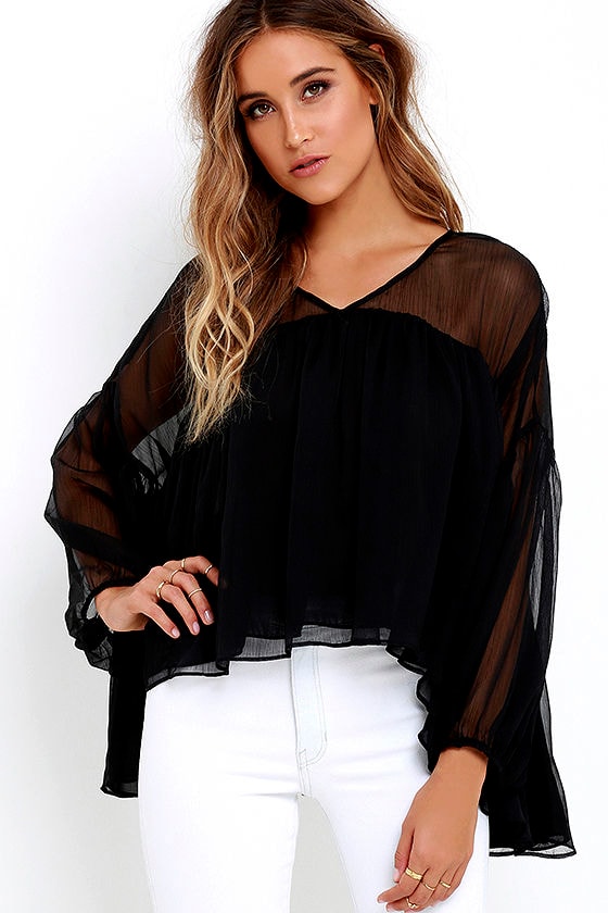 Black Top - Long Sleeve Top - High-Low Top - $36.00 - Lulus