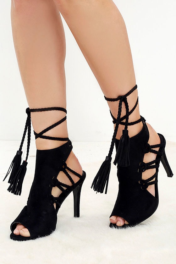 Gypsy Soul Black Suede Lace-Up Heels