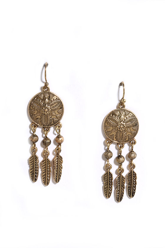 Boho Earrings Gold Earrings Dream Catcher Earrings 13.00 Lulus