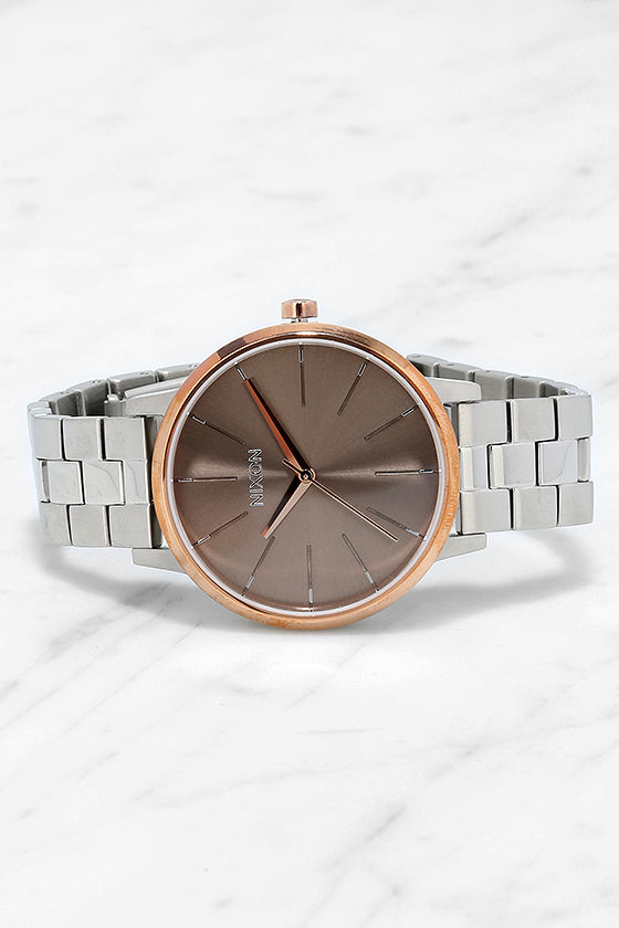 Nixon Kensington Watch - Silver and Rose Gold Watch - Taupe Nixon Kensington Watch - Silver and Rose Gold Watch - Taupe
