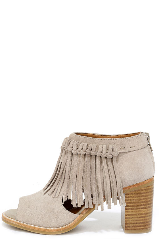 Sbicca Hickory Beige Booties - Suede Leather Boots - Fringe Ankle ...