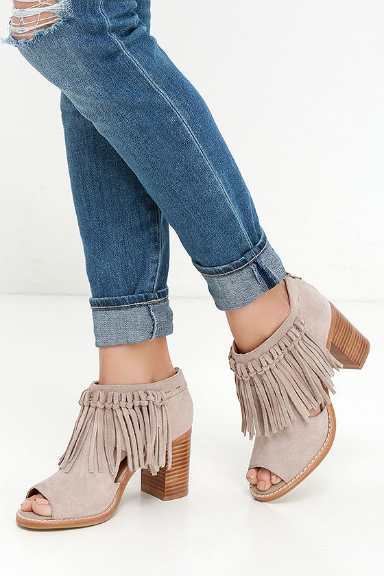 tan suede booties with fringe