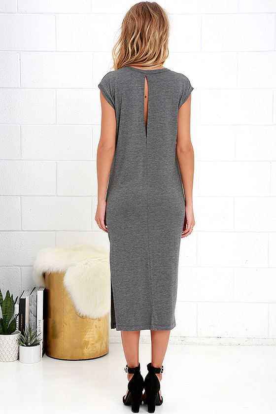 Cute Casual Dress Dark Grey Dress Shift Dress Midi Dress 29.00