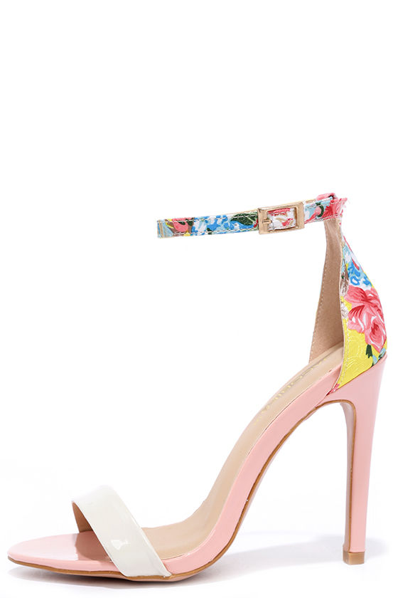 pink floral heeled sandals