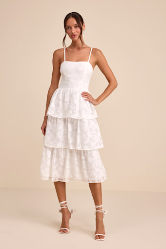 Grace and Beauty White Burnout Floral Print Tiered Dress 2