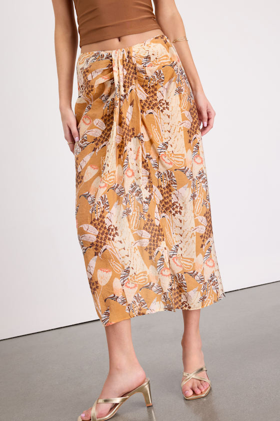 Something Wild Brown Multi Print Twist-Front Midi Skirt 3