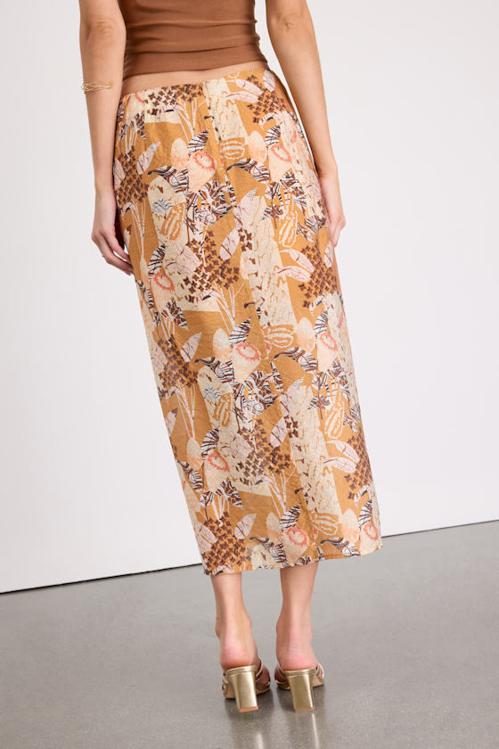 Something Wild Brown Multi Print Twist-Front Midi Skirt - thumbnail 3