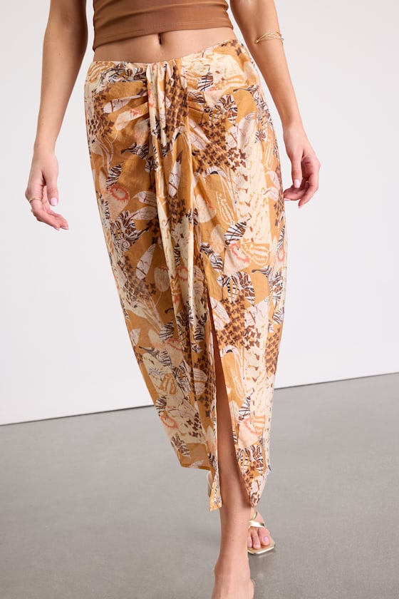 Something Wild Brown Multi Print Twist-Front Midi Skirt - thumbnail 5