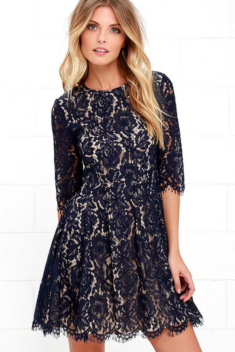 dark blue lace skater dress Darling Navy - Dress - Dress - $78.00 club L valentines January Birthday Outfit Haul Color:CREAM the Lila is so
