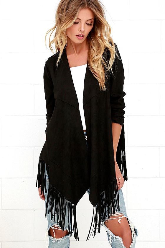 Fringe Of Mine Black Suede Jacket