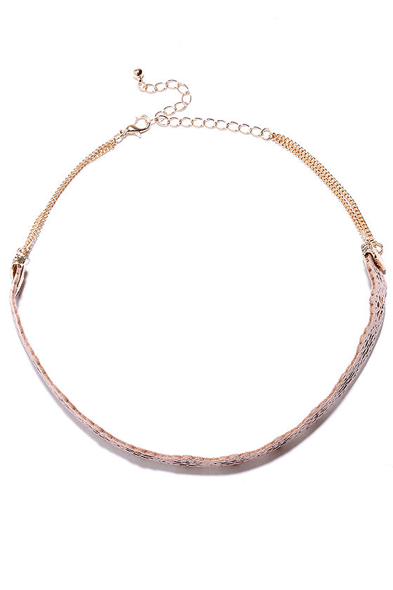 Cute Pink Choker Necklace - Lacey Choker Necklace - Faux Suede