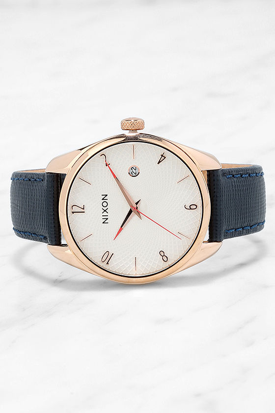 Nixon Bullet Rose Gold and Navy Blue Watch - Leather Watch