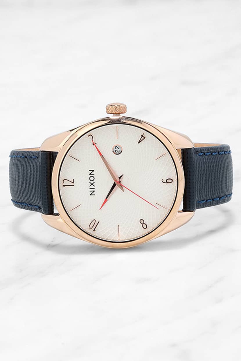 Nixon Bullet Rose Gold and Navy Blue Watch - Leather Watch  display picture 1