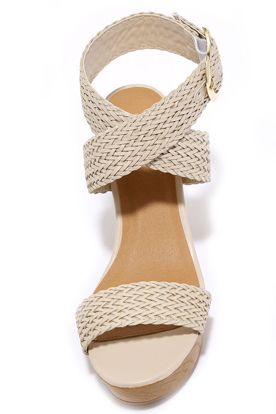 Beige Woven Wedges - Platform Wedges - Wedge Heels - $36.00