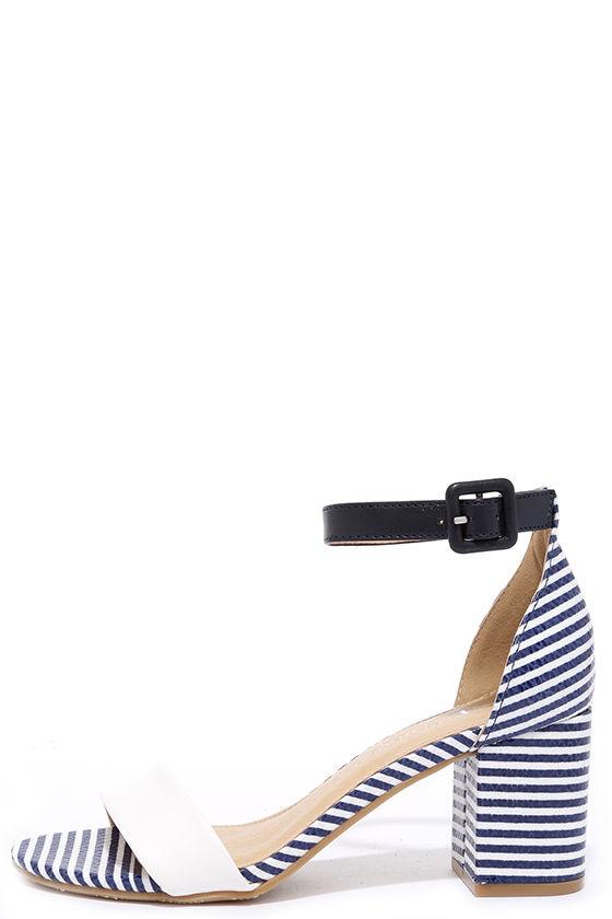 navy and white striped sandals