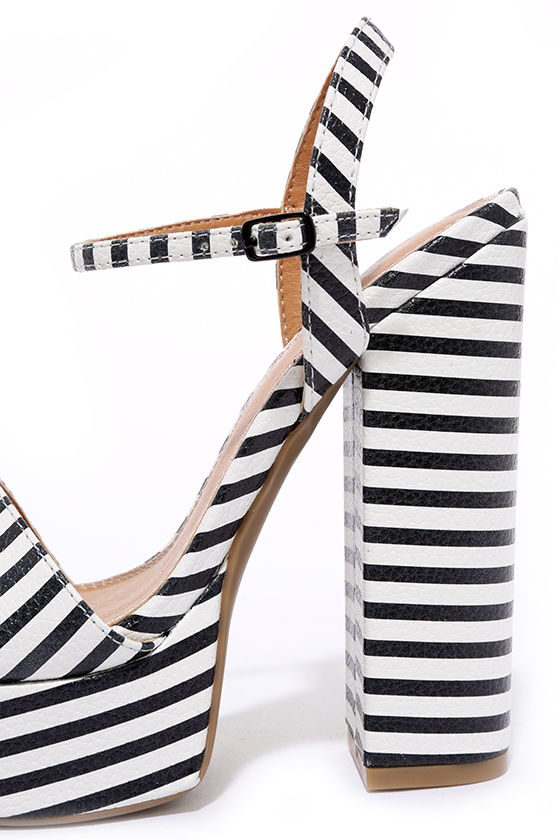 black and white striped block heel
