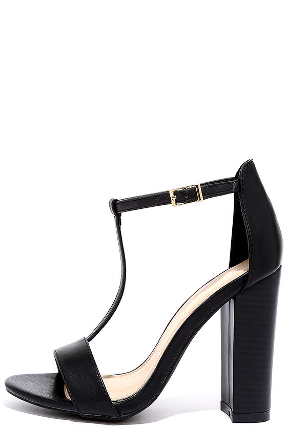 Sleek Black Heels - High Heel Sandals - T-Strap Heels - $34.00 - Lulus