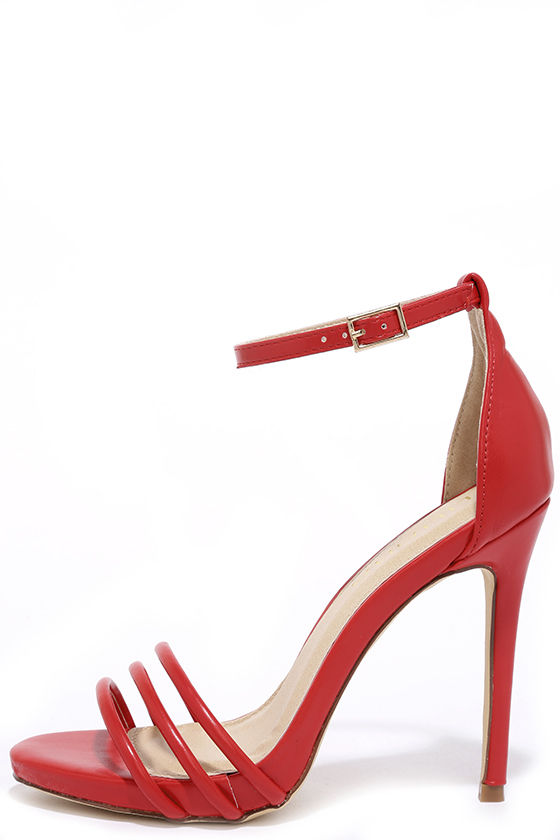 Red Single Sole Heels - Ankle Strap Heels - High Heel Sandals - $34.00 ...